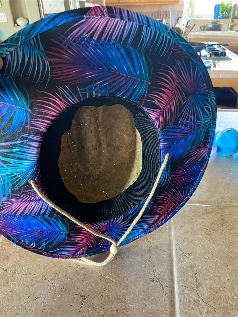 Womens Straw Sun Hat with Blue Trim - Summer Gear